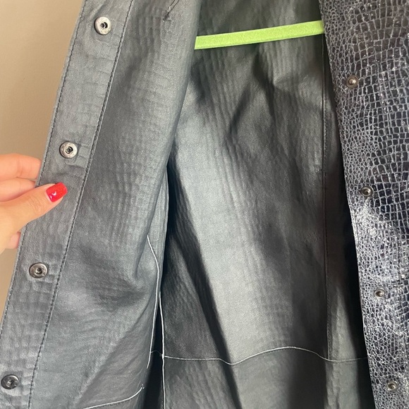 Chico's Shiny Black Croc-Pattern Leather Jacket - Picture 4 of 5